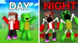 JJ and Mikey Became Scary at Night Battle DAY VS NIGHT Challenge – Maizen Parody Video in Minecraft