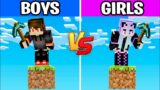 Girls vs Boys on One Minecraft Block