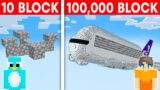 10 Block vs 100,000 Block Airplane Build Challenge in Minecraft