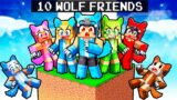 10 FRIENDS On ONE WOLF BLOCK in Minecraft!