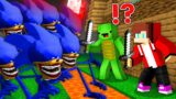 JJ and Mikey Security Base vs SHIN SONIC TAPES Army Battle in Minecraft   Maizen