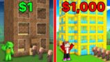 Mikey and JJ Upgrade $1 Hotel into $1000 for Villagers in Minecraft (Maizen)