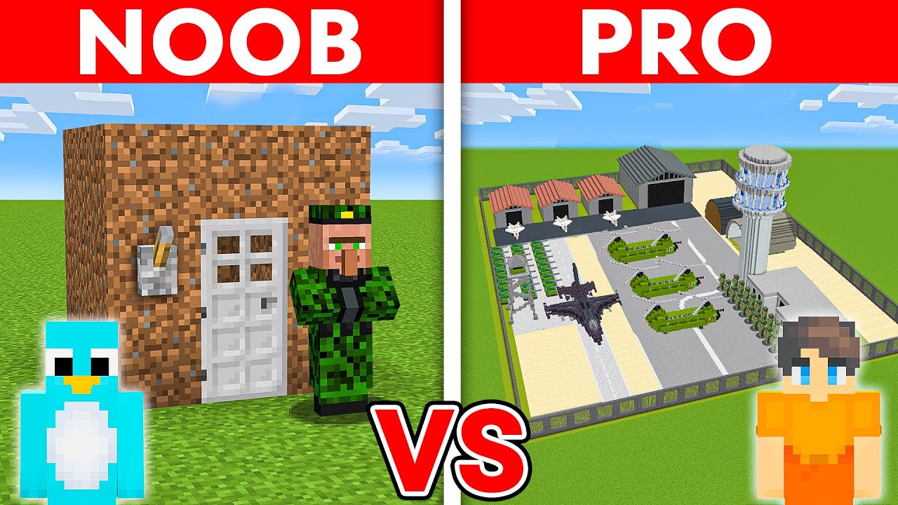 NOOB vs PRO: MODERN ARMY MILITARY BASE Build Challenge in Minecraft ...