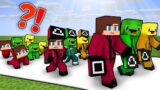 JJ and Mikey Squid Game Soldier Life Cycle with Banana Kid Evolution – Maizen Minecraft Animation